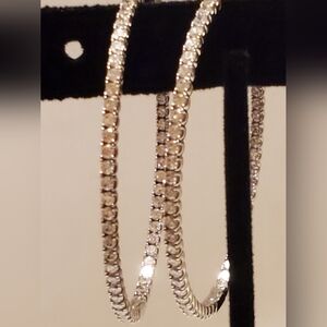 Elegant Silver Inside Outside Oval Hoop Earrings